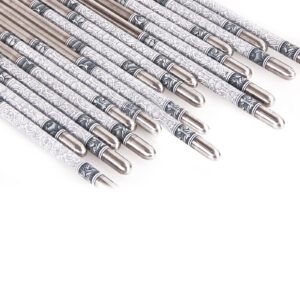 UUAT Patterns Stainless Steel Dinner Chopsticks, Blue and White Porcelain, 5 Pairs