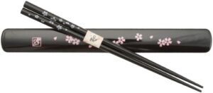 dogwood blossoms chopsticks & box set black; 1 pair of chopsticks and 1 box