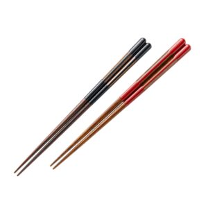 Japanese Natural Lacquered Wooden Chopsticks - Set of 2 Pairs - with Gift Box (Black 9.25 in and Red 8.46 in) - Handmade - Dishwasher-Safe