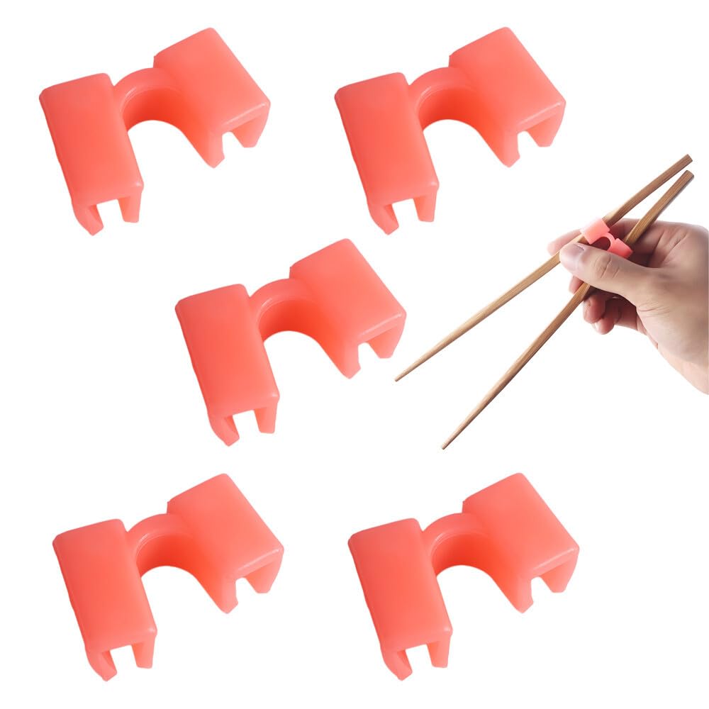 5 Pcs Reusable Chopstick Helpers Training Chopsticks Hinges Connector Plastic Chopsticks Helper for Adults Kids Beginner Trainers(Pink)