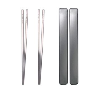 titanium chopsticks, cg gears 2 pairs of chopsticks with plastic travel case for sushi, noodles, rice, ramen & japanese cuisine.(9-inch)