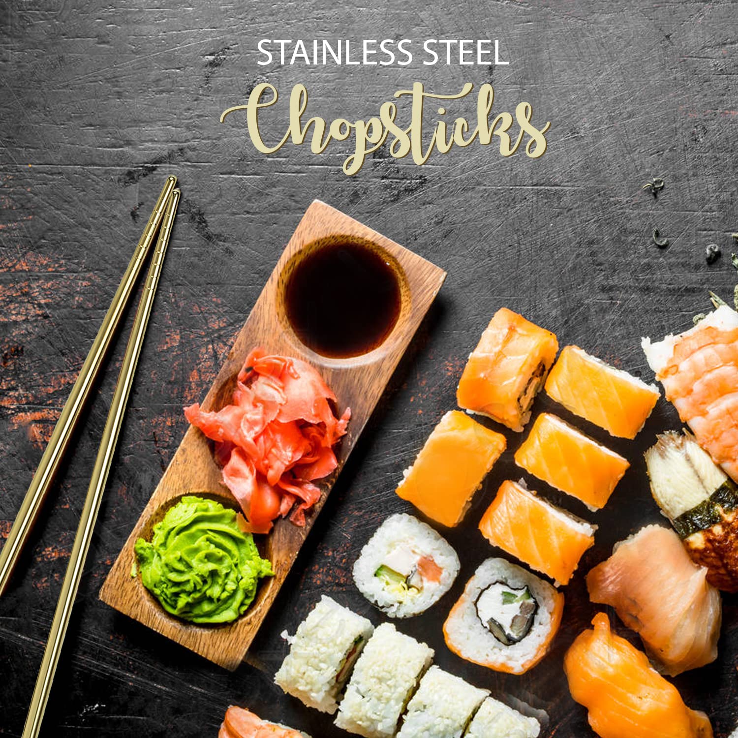 Helen's Asian Kitchen Stainless Steel Chopsticks, Set of 5-Pair, One Size, Gold