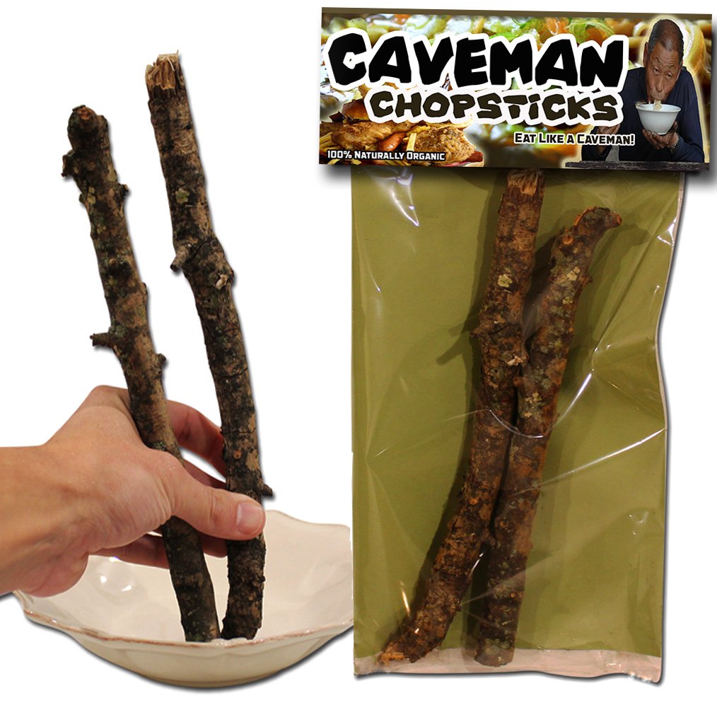 Caveman Chopsticks - Funny Chopsticks - Funny Gag Gifts - Gag Gifts for Dieters - Primitive Eating Utensils - Primitive Utensils by Gears Out