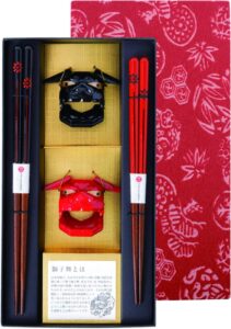 kawaii 27920 chopsticks, chrysanthemum komon, lion mai, chopsticks rest, assortment, 9.1/8.3 inches (23/21 cm)
