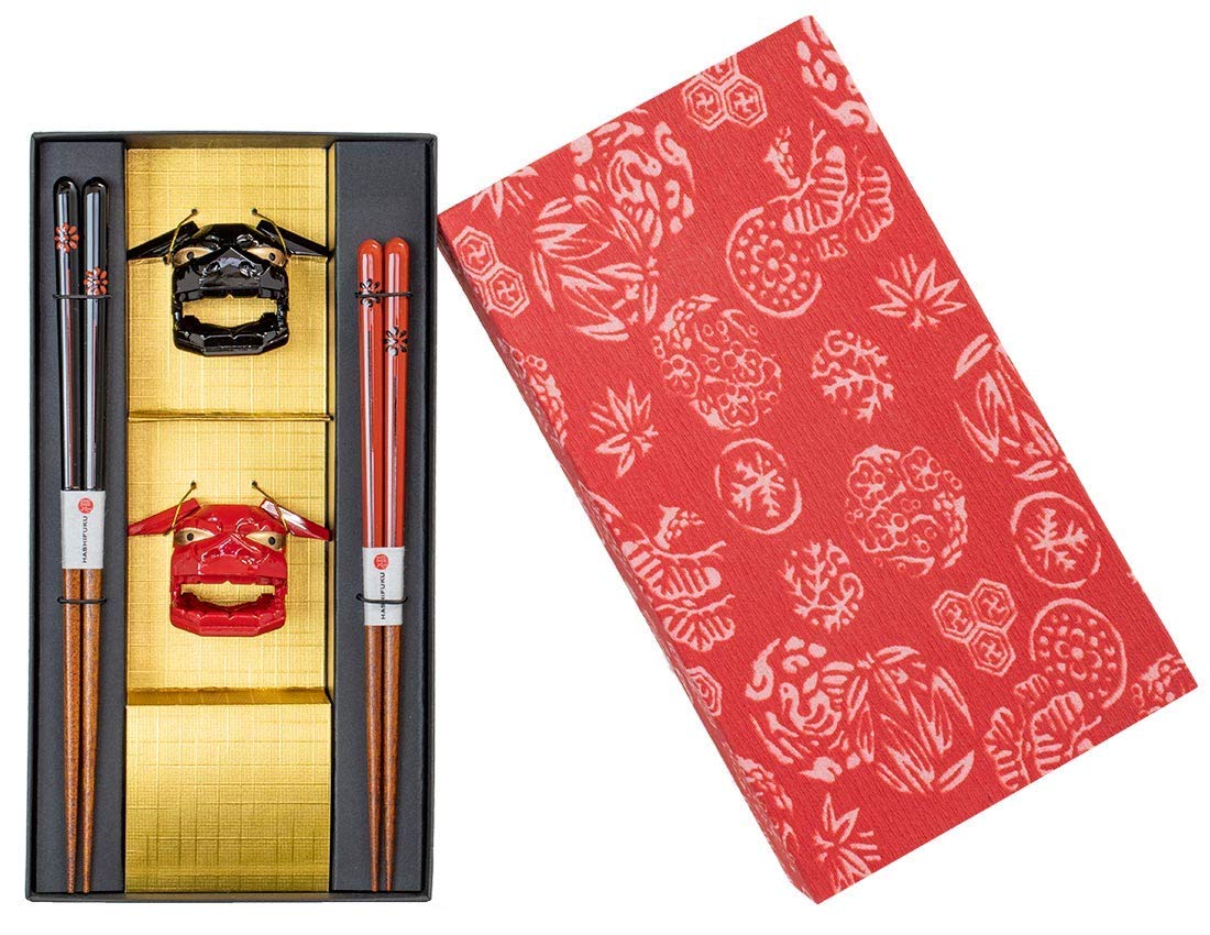 Kawaii 27920 Chopsticks, Chrysanthemum Komon, Lion Mai, Chopsticks Rest, Assortment, 9.1/8.3 inches (23/21 cm)