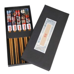 reusable chinese wooden chopsticks cat fish pattern washable durable household hotel wedding gift 5pair with gift box (cat)