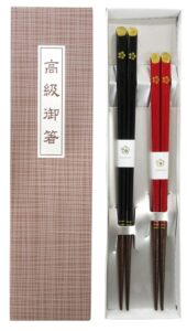 aoba japanese wooden chopsticks reusable 2 pairs in gift box gold sakura black and red dishwasher-safe (tenjin) [ made in japan /handcrafted ]