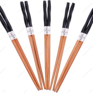 M.V. Trading 900241BK Japanese Bamboo Chopstick Twisted Design, Black, 5 Pairs