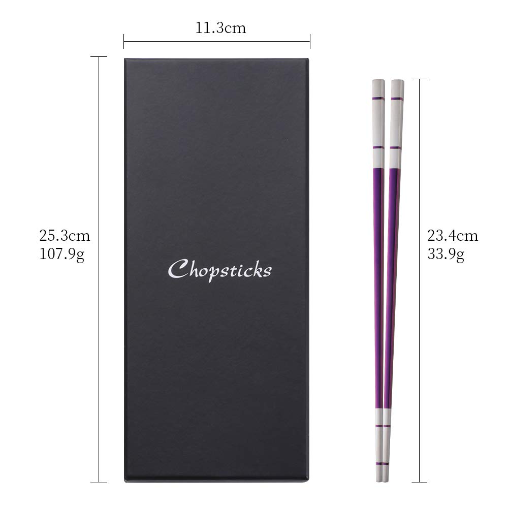 QOBIMOON 5 Pairs Metal Stainless Steel Chopsticks Stainless Steel Chopsticks Series-Multicolor Metal Chop Stick Utensils Sushi Chopstick Dishwasher Safe Lightweight-Purple