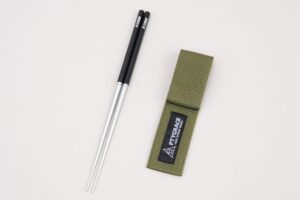 tsunagi chopsticks, lightweight, 9.1 inches (23 cm), stylish, outdoor, camping, bbq, titanium, aluminum, made in japan, tsubamesanjo, split type, foldable, compact, storage case included, black