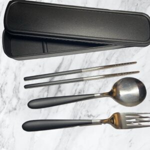 Travel Stainless Steel Utensils - Spoon Fork & Chopsticks with Box - Portable Active