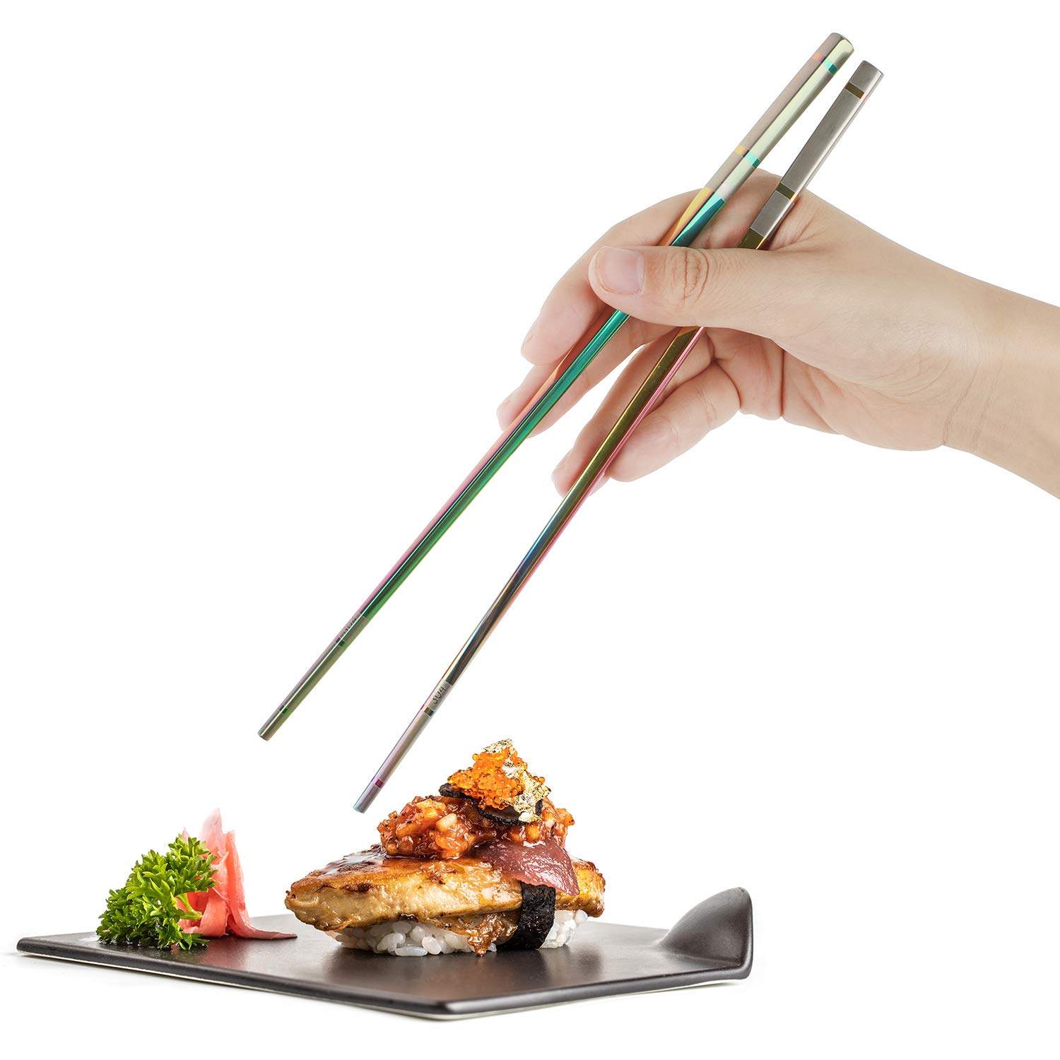 loopki Stainless Steel Chopsticks, Metal Chopsticks Set with Case, 4-Pairs Reusable Chopsticks Set Classic Natural Metal Chop Sticks Dishwasher Safe