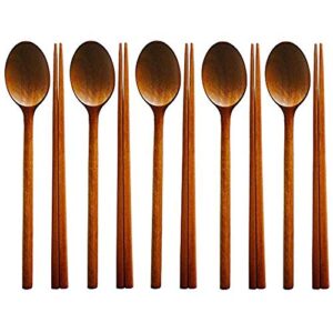 lodokdre handmade jujube tree wooden korean dinnerware combinations utensil,5 set of spoons and chopsticks
