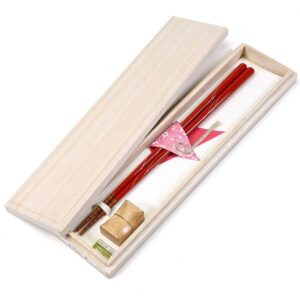 bonfire red wood chopsticks gift set, 2 pairs, 9.25 inches long, made in japan