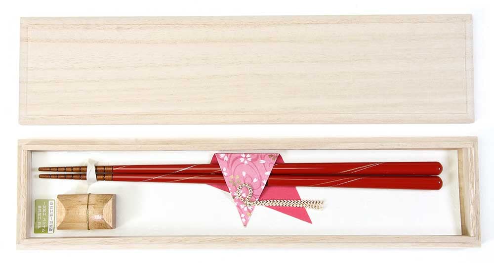 Bonfire Red Wood Chopsticks Gift Set, 2 Pairs, 9.25 Inches Long, Made in Japan