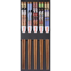 ukiyo-e prints japanese wood chopsticks set, 5 pairs, 8.87 inches long, made in japan