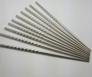 10 pcs (5 pairs) high quality spiral design silver stainless steel chopsticks