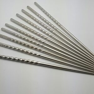 10 Pcs (5 Pairs) High Quality Spiral Design Silver Stainless Steel Chopsticks