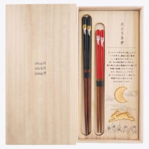 Hyozaemon Chopsticks Gift Set Dishwasher safe Happy Moon Rabit(Chopsticks x2, Rest x2 ,Box), Chopsticks: Black/23.5cm x1, Red/21.5cm x1