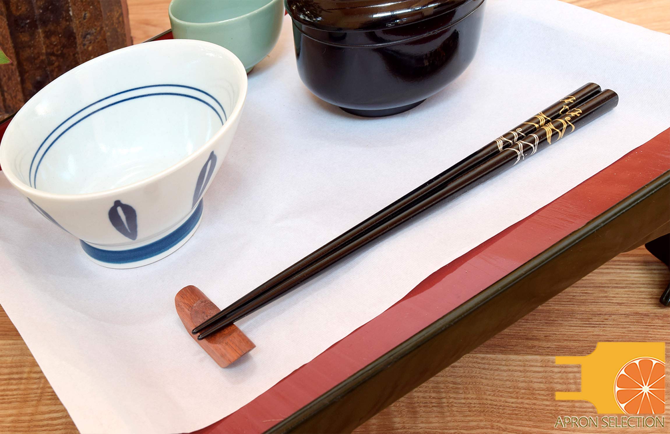 Hashimoto-Kousaku Wajima Japanese Natural Lacquered Wooden Chopsticks Reusable in Gift Box, Seasonal Scenery Naminotori (Black) Made in Japan, Handcrafted