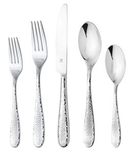 danialli 40 piece silverware set for 8, 18 10 stainless steel silverware set, modern fidenza hammered flatware set, knife/fork/spoon & long teaspoon/salad fork mirror-polished dishwasher safe cutlery