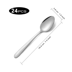 Pleafind 24 -Pcs Dinner Spoons, 7.4 inch Spoons Silverware, Stainless Steel Spoons Set, Silver Spoons, Silverware Spoons Use for Home, Kitchen, Restaurant,Dishwasher Safe, Mirror Polished