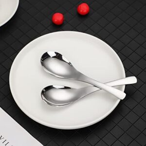 AXIAOLU Thick Heavy-weight Soup Spoons, Stainless Steel Silver Table Spoon, 6.3 inches Korean Spoons for Cereal Ramen Soup Dips Curry Sauces Stews, Set of 2