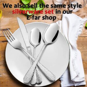 E-far 12-Piece Stainless Steel Hammered Dinner Spoons Set, Modern Silver Large Soup Spoons for Home, Kitchen, Restaurant, Round Edge & Mirror Polished, Dishwasher Safe - 7.9 Inches