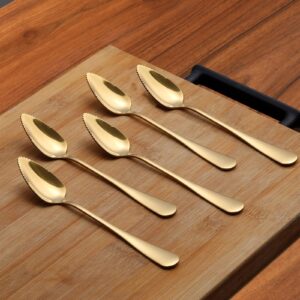 5 PCS Grapefruit Spoons, Stainless Steel Grapefruit Spoon Utensil Set, Serrated Edge & Thick Gauge Handle, Gold Kitchen Tool with Non-stick Plating for Kiwi, Dessert, Apple, Citrus Fruit