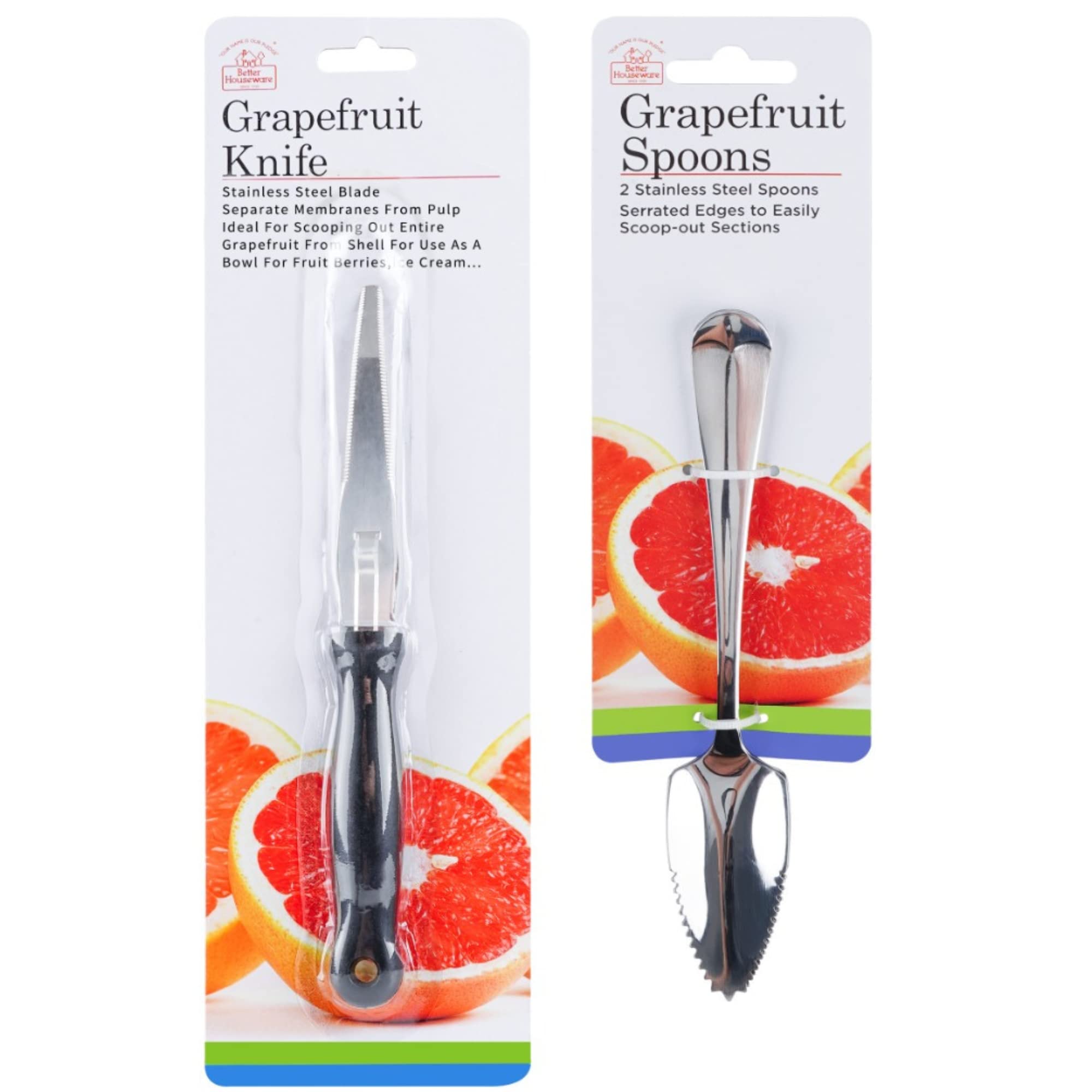 Better Houseware Grapefruit Spoon and Knife Set - Stainless Steel Knife w/Nylon Handle, Serrated Edge, Dishwasher Safe | Kitchen Utensils