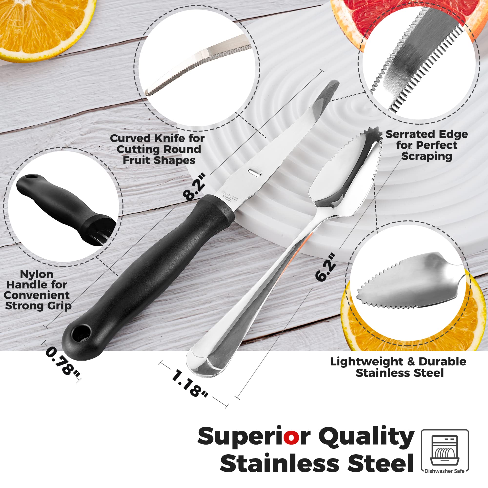 Better Houseware Grapefruit Spoon and Knife Set - Stainless Steel Knife w/Nylon Handle, Serrated Edge, Dishwasher Safe | Kitchen Utensils