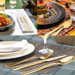 Gold Silverware Set, Briout 40 Piece Stainless Steel Flatware Cutlery Set Service for 8 Luxury Square Tableware Thick Knife Fork Spoon for Home Kitchen Restaurant Wedding, Mirror Polished