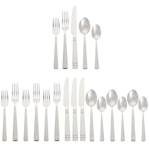 Amazon Basics 20-Piece Stainless Steel Bistro Flatware Set, Service for 4, Silver