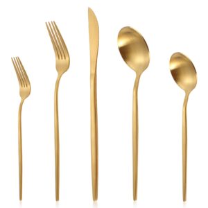matte gold silverware set, lazahome stainless steel flatware cutlery set service for 4, 20-piece kitchen utensil set include spoons and forks set, satin polished finished, dishwasher safe.