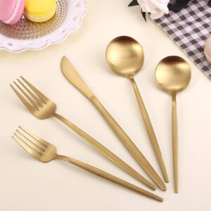 Matte Gold Silverware Set, LAZAHOME Stainless Steel Flatware Cutlery Set Service for 4, 20-Piece Kitchen Utensil Set Include Spoons And Forks Set, Satin Polished Finished, Dishwasher Safe.