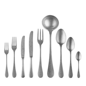 mepra vintage 75 pcs flatware set – pewter tableware, dishwasher safe cutlery