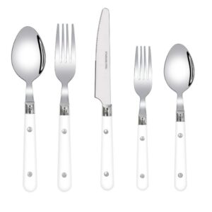 20-piece set-304 thickened stainless steel silverware cutlery set steak knife and fork spoon dessert tea spoon fruit fork (white)
