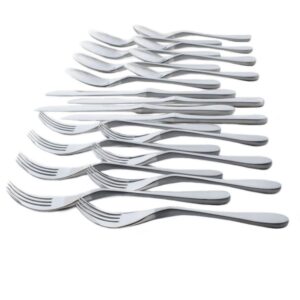 knork original cutlery utensils flatware set, 20 piece (service for 4), duo silver