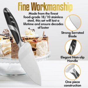 LUSHIG Wedding Cake Knife and Server Set, Stainless Steel Cake Serving Set with Non Slip Swirl Grip, One Piece Construction Cake Cutter Slicer And Server Spatula For Weddings, Anniversaries, Birthday