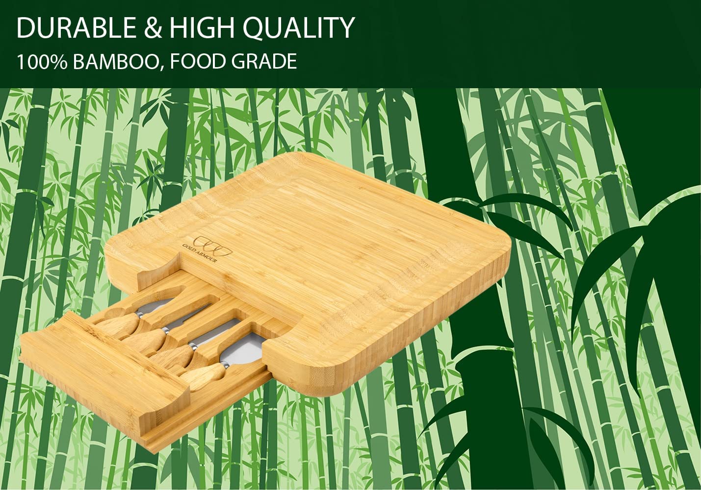 Bamboo Cheese Board and Knife Set, Cheese Board Charcuterie Set, Cheese Board Accessories Included, House Warming Gifts, New Home Meat & Cheese Tray Platter