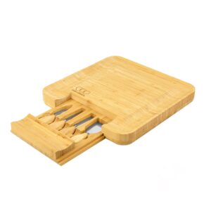 Bamboo Cheese Board and Knife Set, Cheese Board Charcuterie Set, Cheese Board Accessories Included, House Warming Gifts, New Home Meat & Cheese Tray Platter
