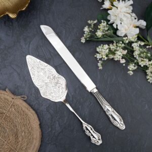 Cake Knife & Server Set by Gute, Stainless Steel Cake Cutter and Cake Server, Cake Serving Set, Wedding Cake Servers, Cake Cutting Set for Weddings, Anniversaries Birthdays, Parties! (Silver)