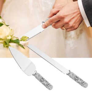 Jozen Gift Wedding Cake Knife and Server Set - 2 Piece Dessert Set Metal Handle with Crystal Stones Decoration for Wedding, Anniversary Party Birthday Banquets and Gifts for Bride and Groom