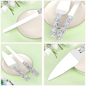 Jozen Gift Wedding Cake Knife and Server Set - 2 Piece Dessert Set Metal Handle with Crystal Stones Decoration for Wedding, Anniversary Party Birthday Banquets and Gifts for Bride and Groom