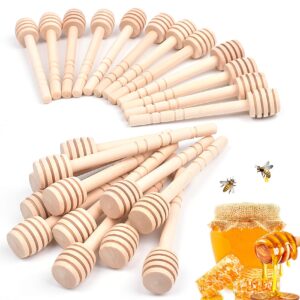 24 pack mini wooden honey dipper sticks, 4 inch mini honey stirrer stick, for honey jar dispense drizzle honey and wedding party gift