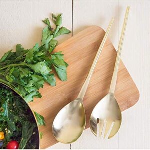 Folkulture Serving Utensils for Modern Serving and Cooking, Stainless Steel Kitchen Salad Servers or Salad Tongs, 12-Inch Serving Spoon and Fork Set for Salad, Gravies or Pasta, Gold/Brass Finish