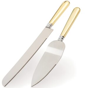 varlka wedding cake knife and server set, cake cutting set for wedding, personalized stainless steel blade and abs gold plated handle cake cutter & pie server set for birthdays, anniversary, parties
