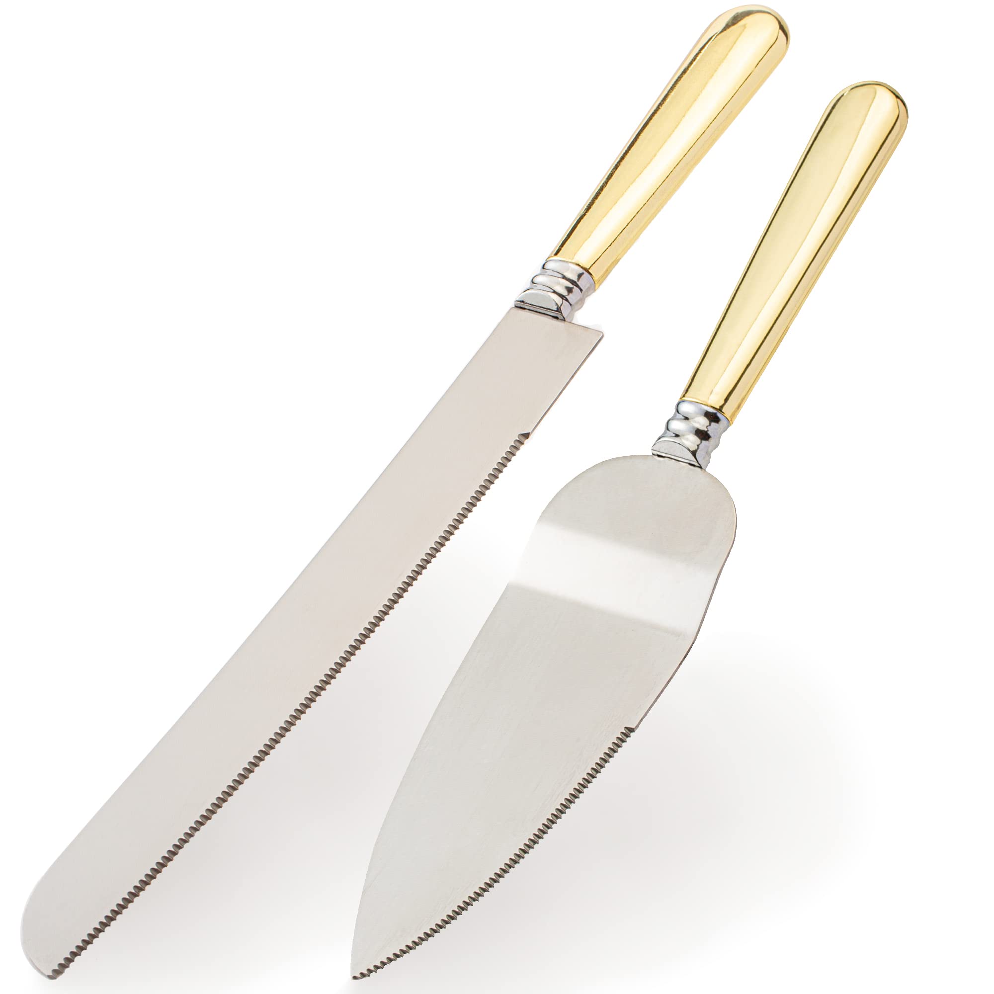 VARLKA Wedding Cake Knife and Server Set, Cake Cutting Set for Wedding, Personalized Stainless Steel Blade and ABS Gold Plated Handle Cake Cutter & Pie Server Set for Birthdays, Anniversary, Parties