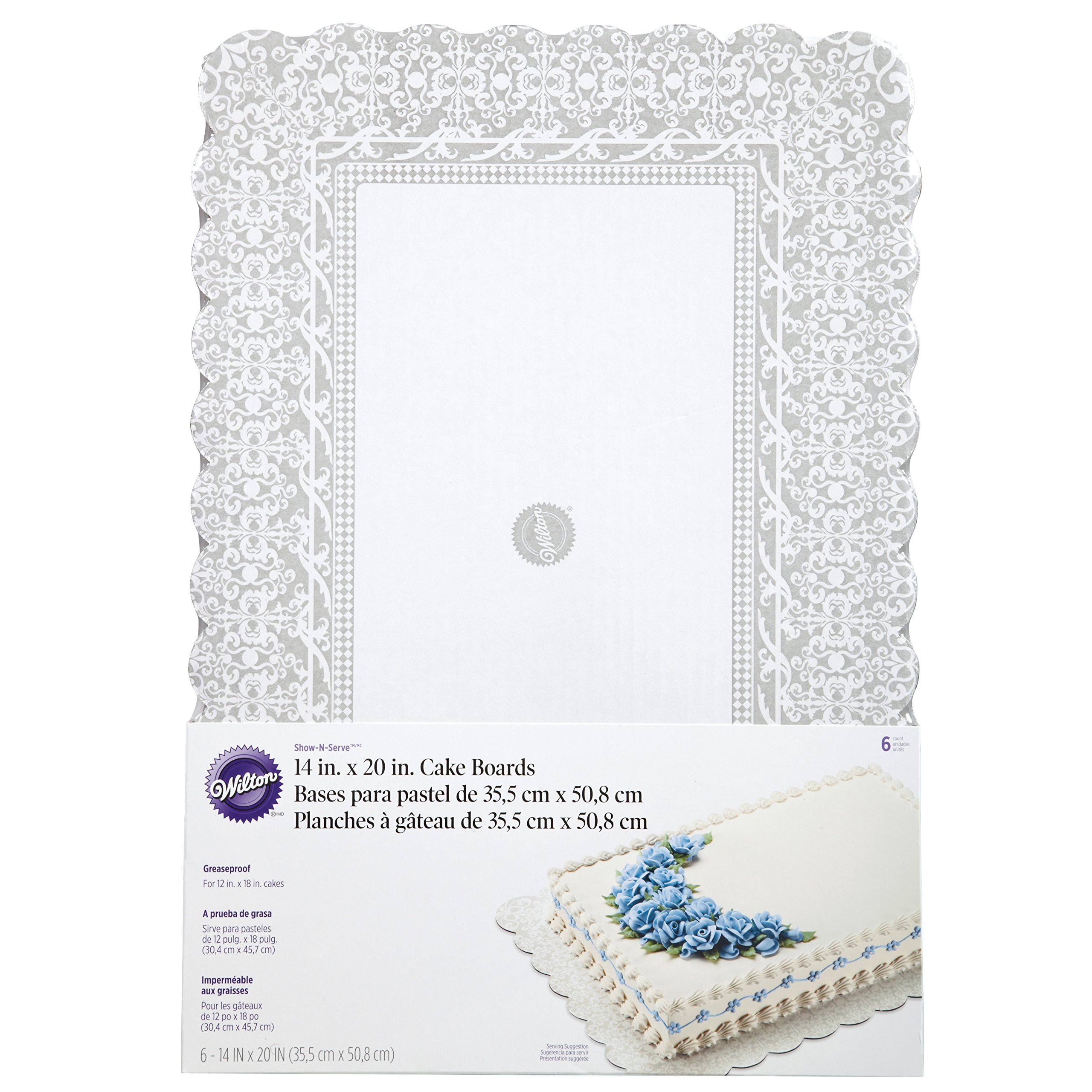 Wilton Show 'N' Serve Cake Boards, Set of 6 Patterned Rectangle Cake Boards for 12 x 18-Inch Cakes