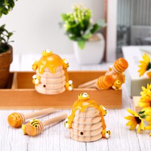 Shellwei 8 Pcs Honey Bee Decor Bee Hive Wooden Honey Stirrer with Fake Mini Bees Bee Tiered Tray Decorations Honeycomb Decor for Table Farmhouse Kitchen Spring Summer Theme Party Decoration